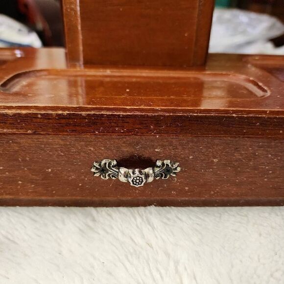 Vintage Men's Brown Wooden Valet Multi-purpose Jewelry-Vanity Box - Picture 7 of 12